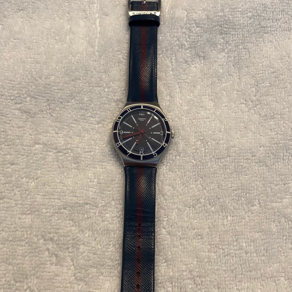 Swatch Irony Blue with Red Stripe
